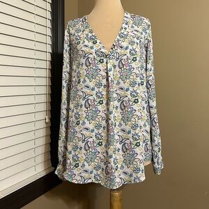 Rose & Olive Multicolor Paisley Floral V-Neck Blouse